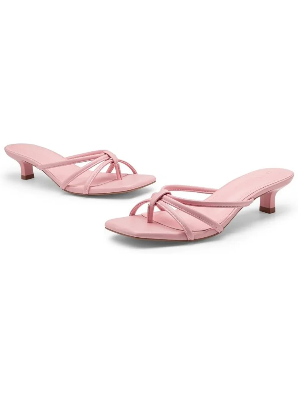 Athlefit Women's Pink Polyurethane Kitten Square Toe Strappy Flip Flop Low Heel